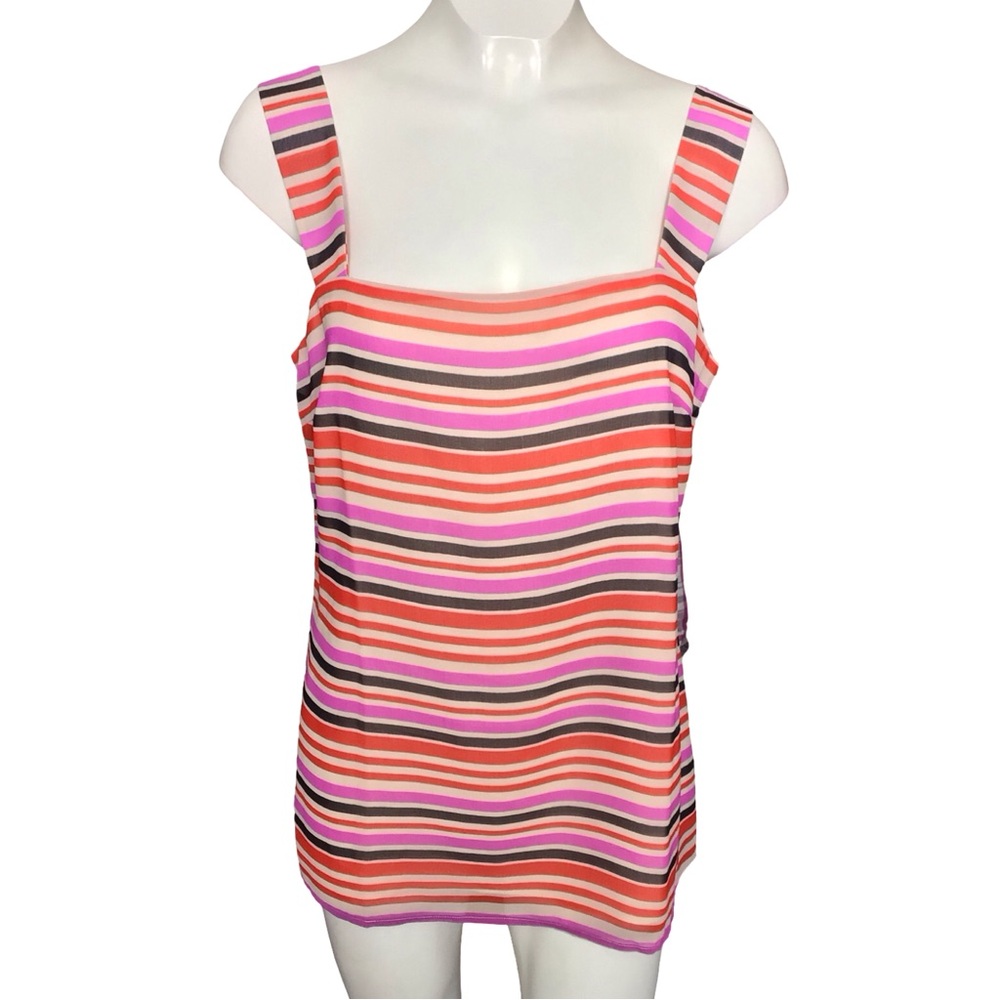 CAbi Pink and Orange Striped Tank Top